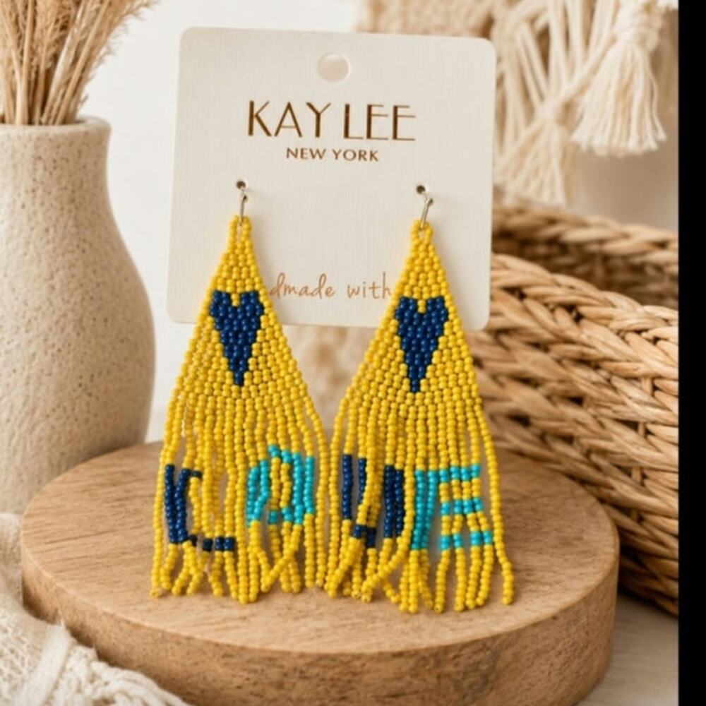 Kay Lee Beaded Yellow Heart Love Earrings New